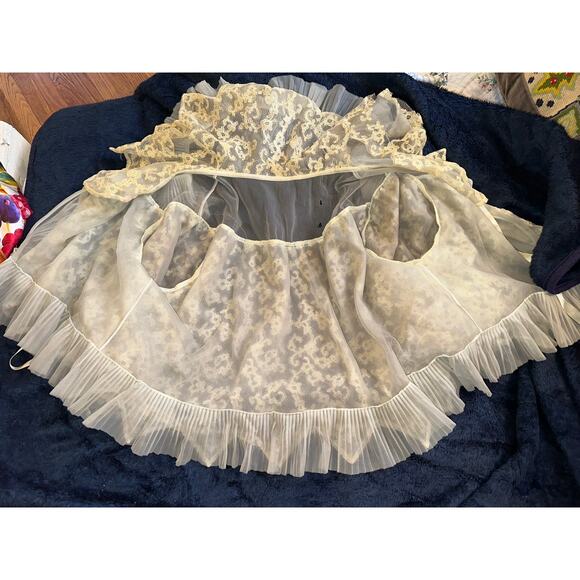 ANTIQUE 30's/40's PALEST BLUE/GRAY LAYERED LACE MESH ORGANDY BEDJACKET CARDIGAN - Picture 3 of 14